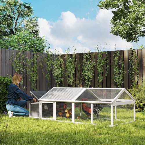 Wooden chicken coop with - chicken,