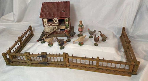 Antique elastolin hen house - hen,